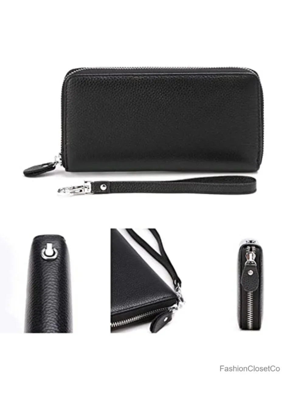 Genuine Leather RFID Blocking Zip Around Wallet Clutch Wristlet with Removable
